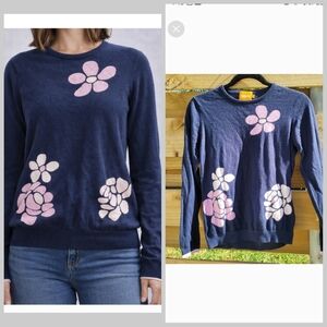 WISPR Women’s Floral Cotton Silk Blend Sweater Blue Pink Long Sleeve Size Small